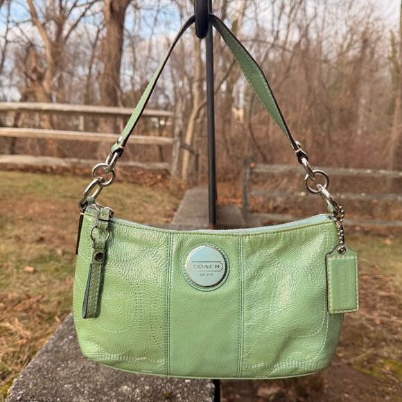 Vintage Coach Green Leather Shoulder Bag - Picture 1 of 8